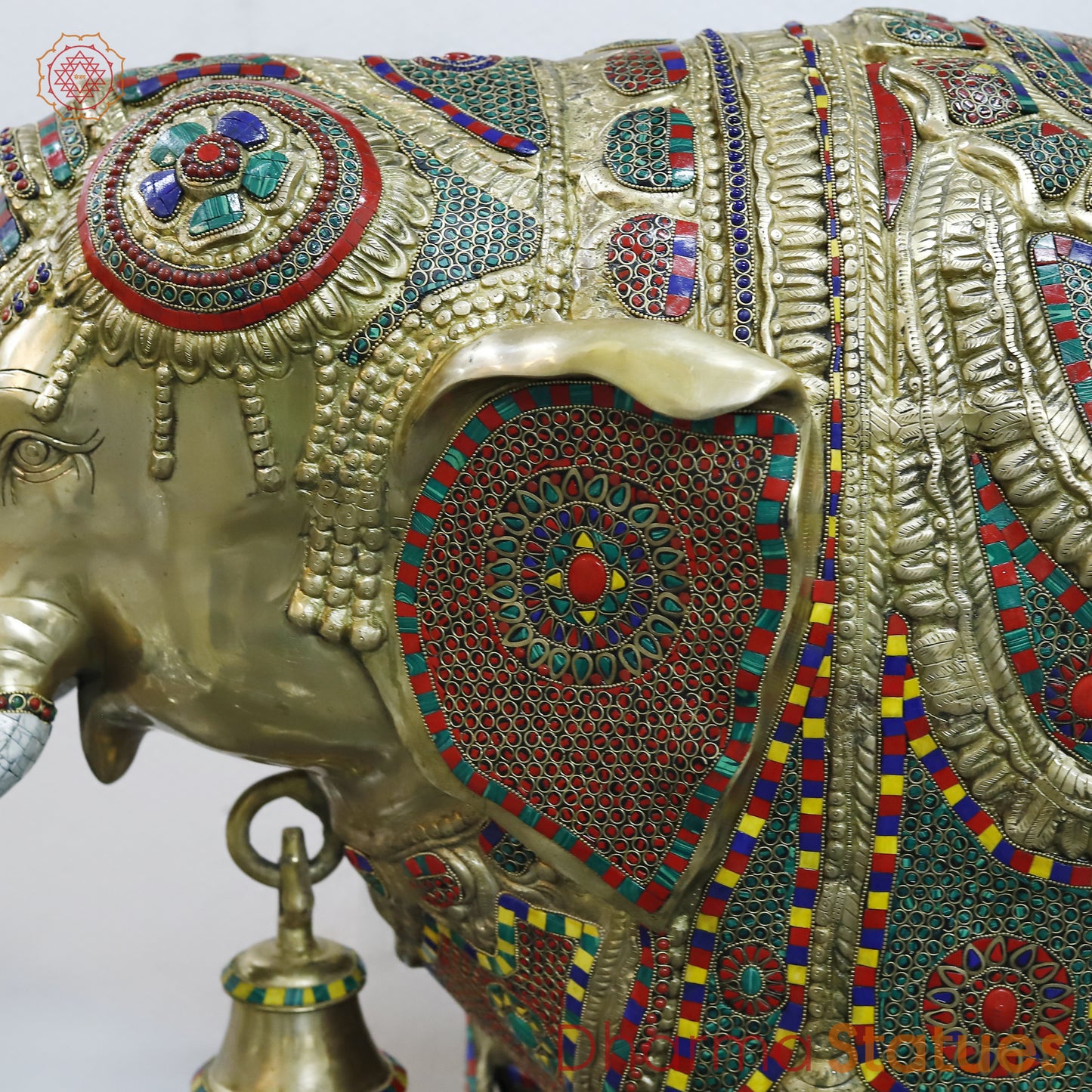 Brass Elephant, Stonework & Golden Finish, 35"
