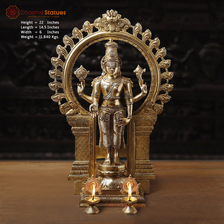 Brass Frame Vishnu, Standing on a Platform, 22" Front View