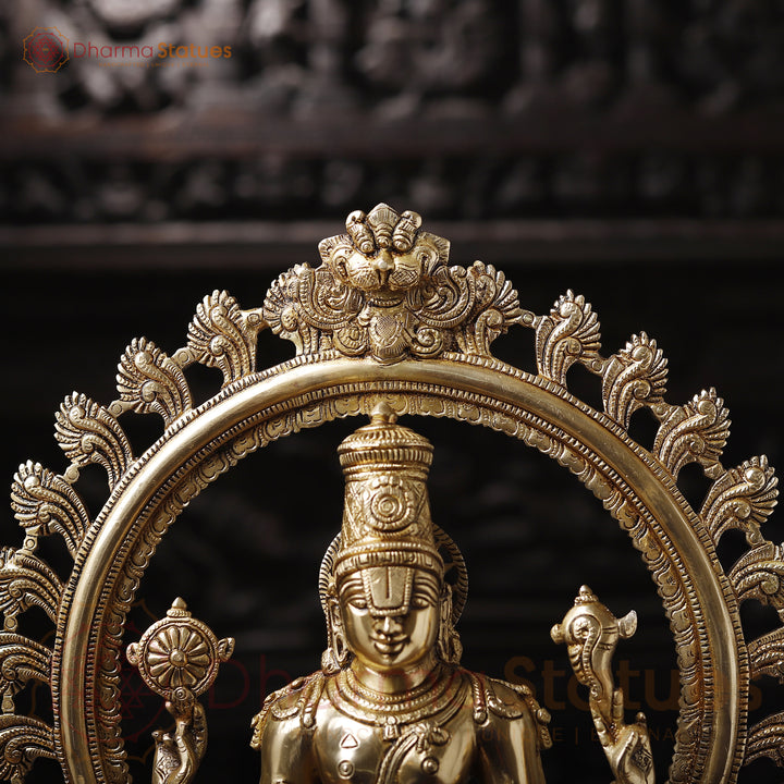 Brass Frame Vishnu Standing Fine Detailing, Special Gold Finish 22"