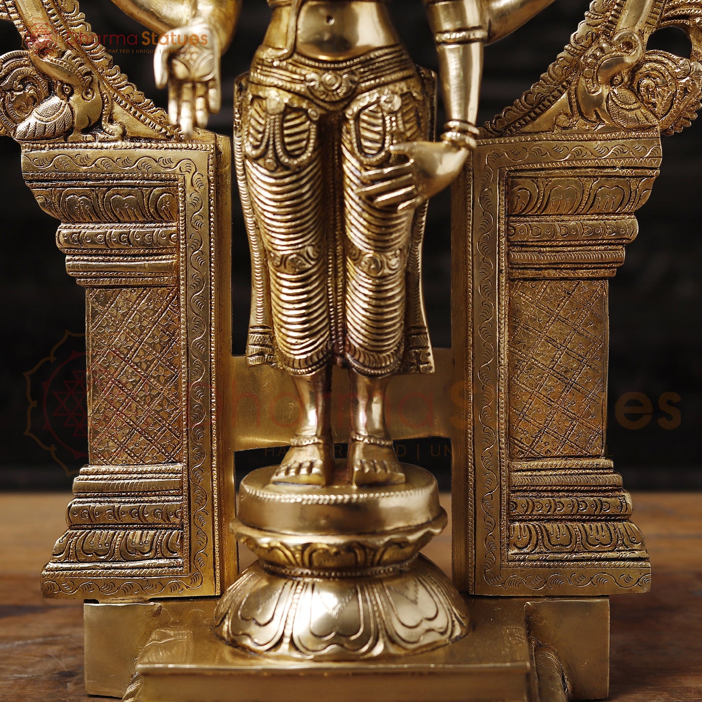 Brass Frame Vishnu Standing Fine Detailing, Special Gold Finish 22"