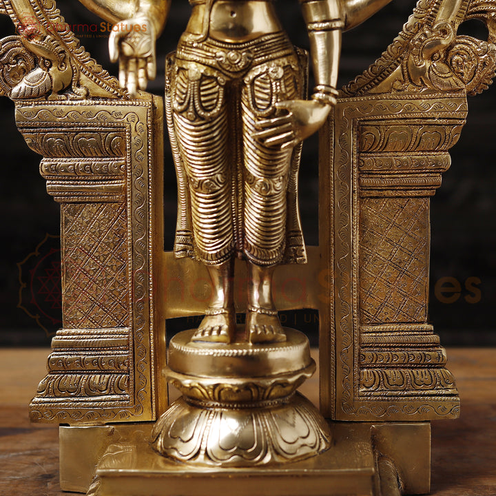 Brass Frame Vishnu Standing Fine Detailing, Special Gold Finish 22"