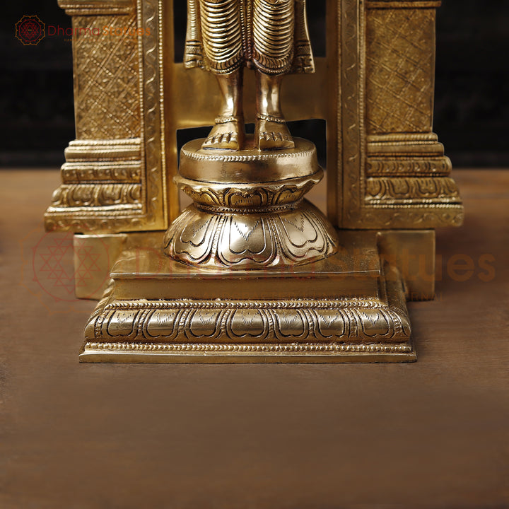 Brass Frame Vishnu Standing Fine Detailing, Special Gold Finish 22"