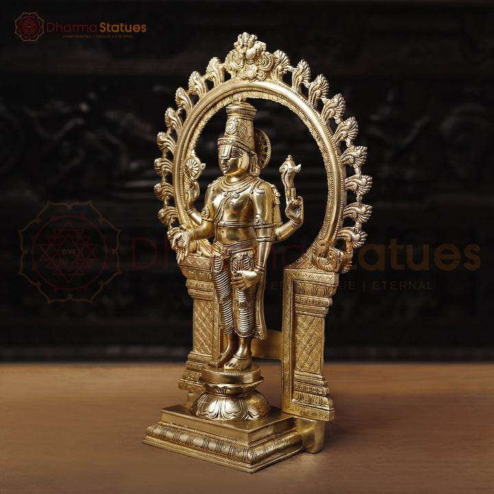 Brass Frame Vishnu Standing Fine Detailing, Special Gold Finish 22"