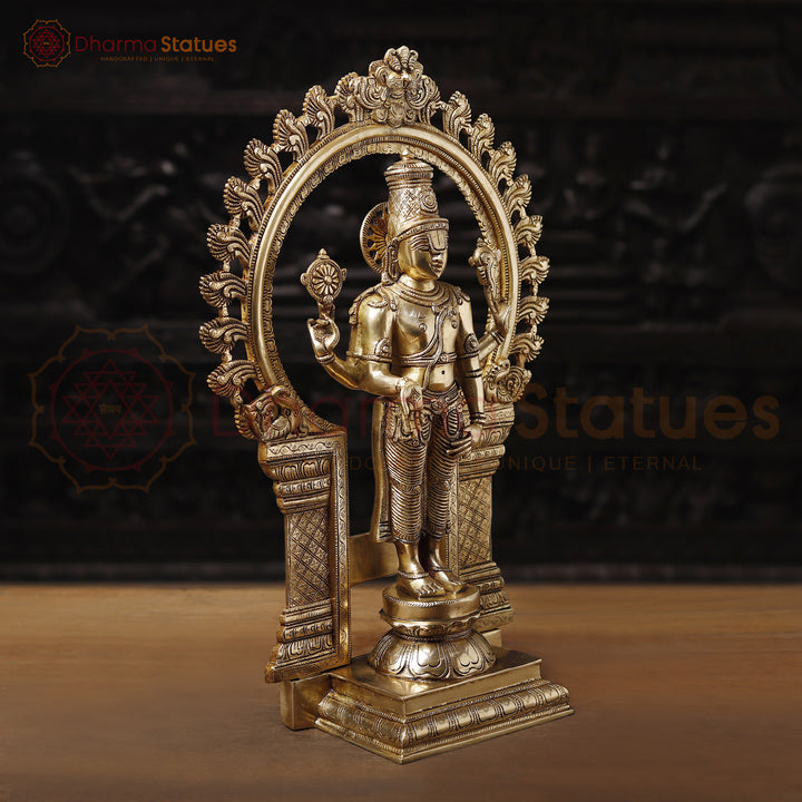 Brass Frame Vishnu Standing Fine Detailing, Special Gold Finish 22"