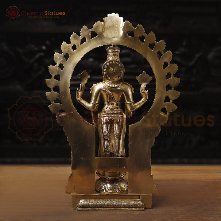 Brass Frame Vishnu Standing Fine Detailing, Special Gold Finish 22"