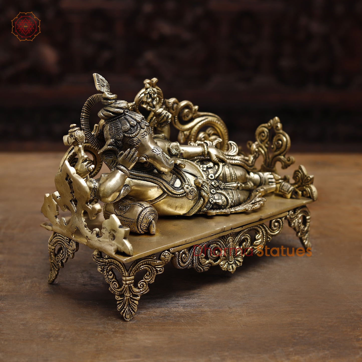 Brass Resting Ganesh, Golden Finish, 8.5"