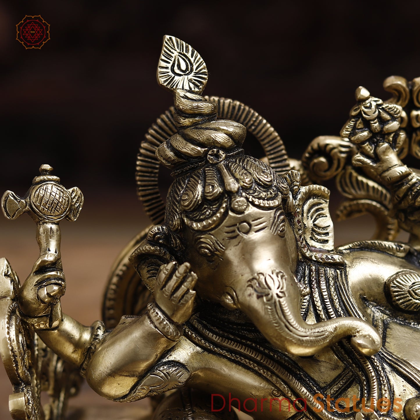 Brass Resting Ganesh, Golden Finish, 8.5"