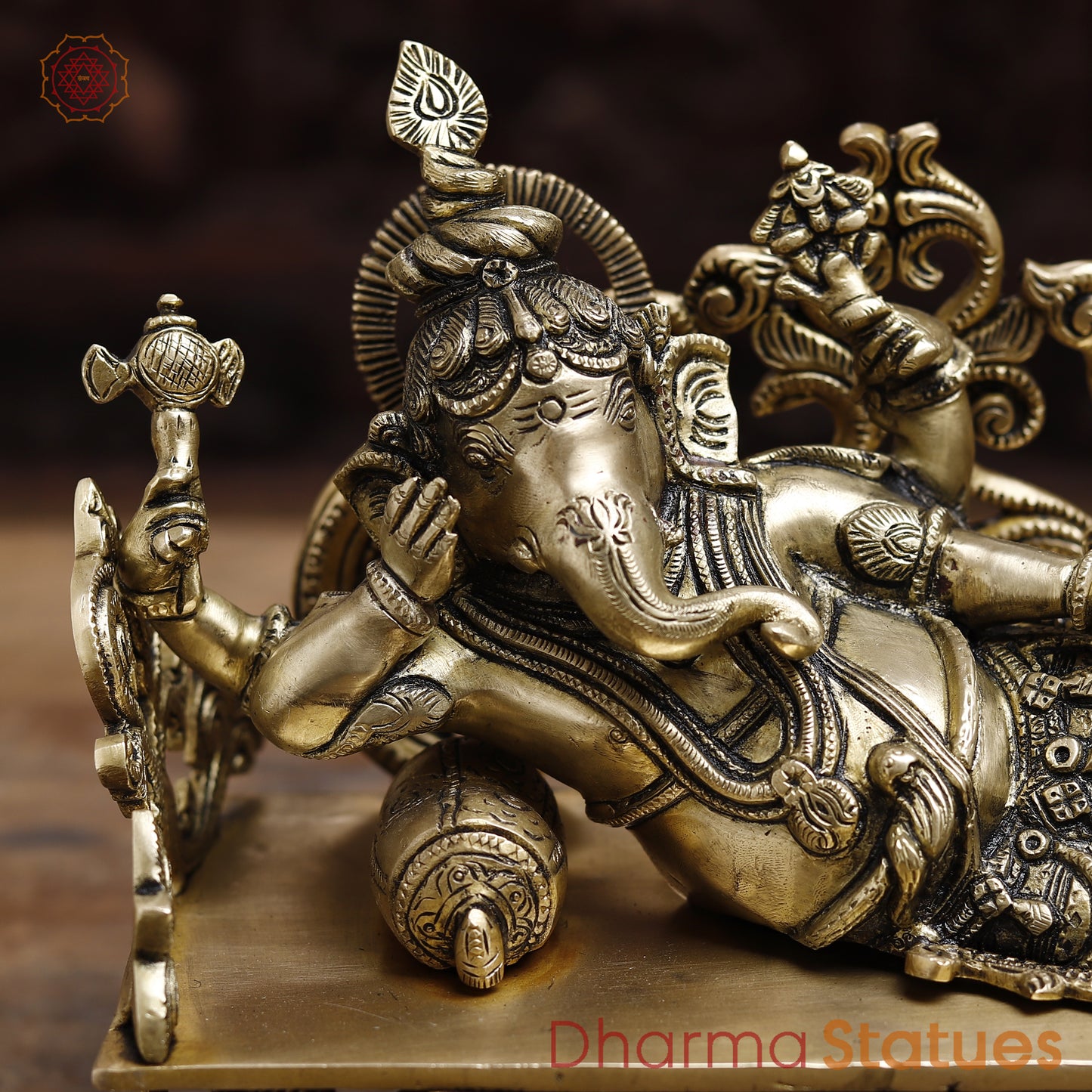 Brass Resting Ganesh, Golden Finish, 8.5"