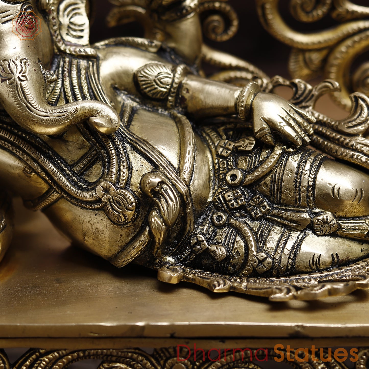 Brass Resting Ganesh, Golden Finish, 8.5"