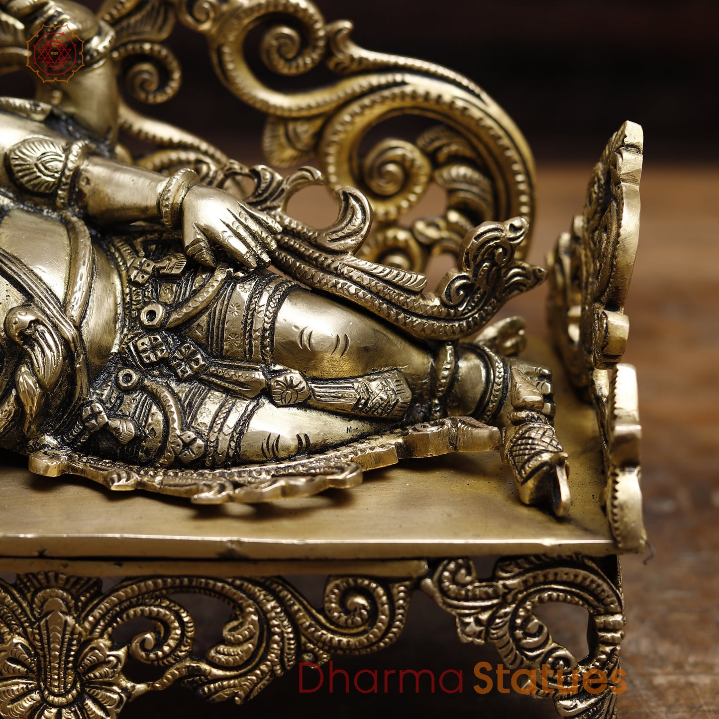 Brass Resting Ganesh, Golden Finish, 8.5"
