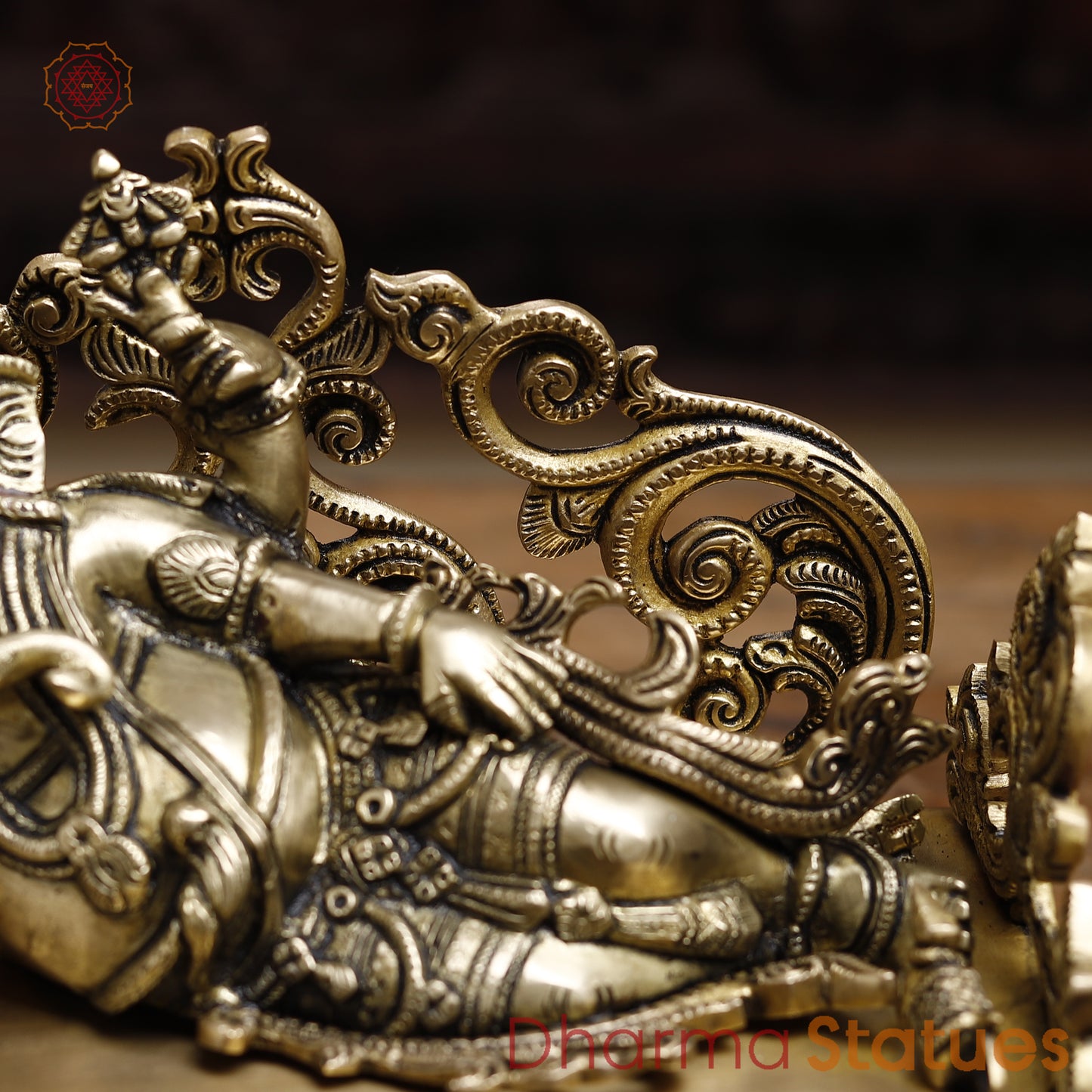 Brass Resting Ganesh, Golden Finish, 8.5"