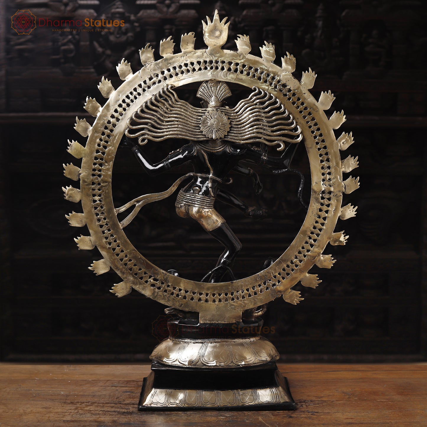 Brass Natraj, Statue Depicts Lord Shiva's Cosmic Dance, Black Patina 41.5" back view