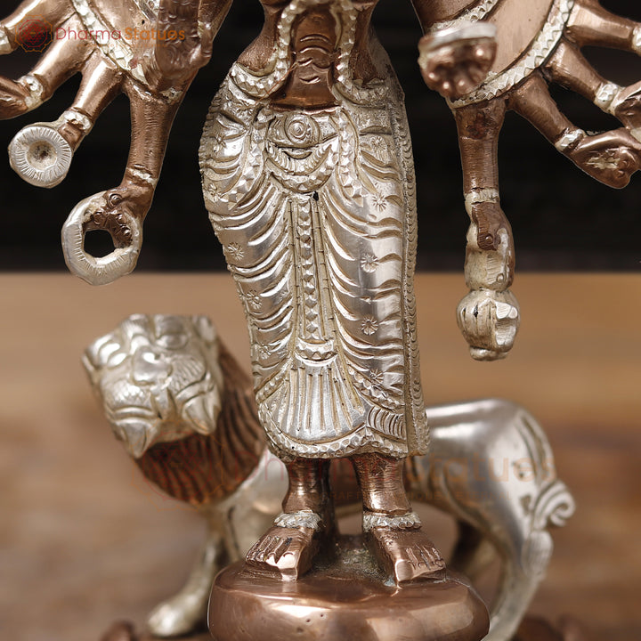 Brass Durga, Goddess Durga Statue In this form of Maa Durga the Mother has 18 Hands 9.5"