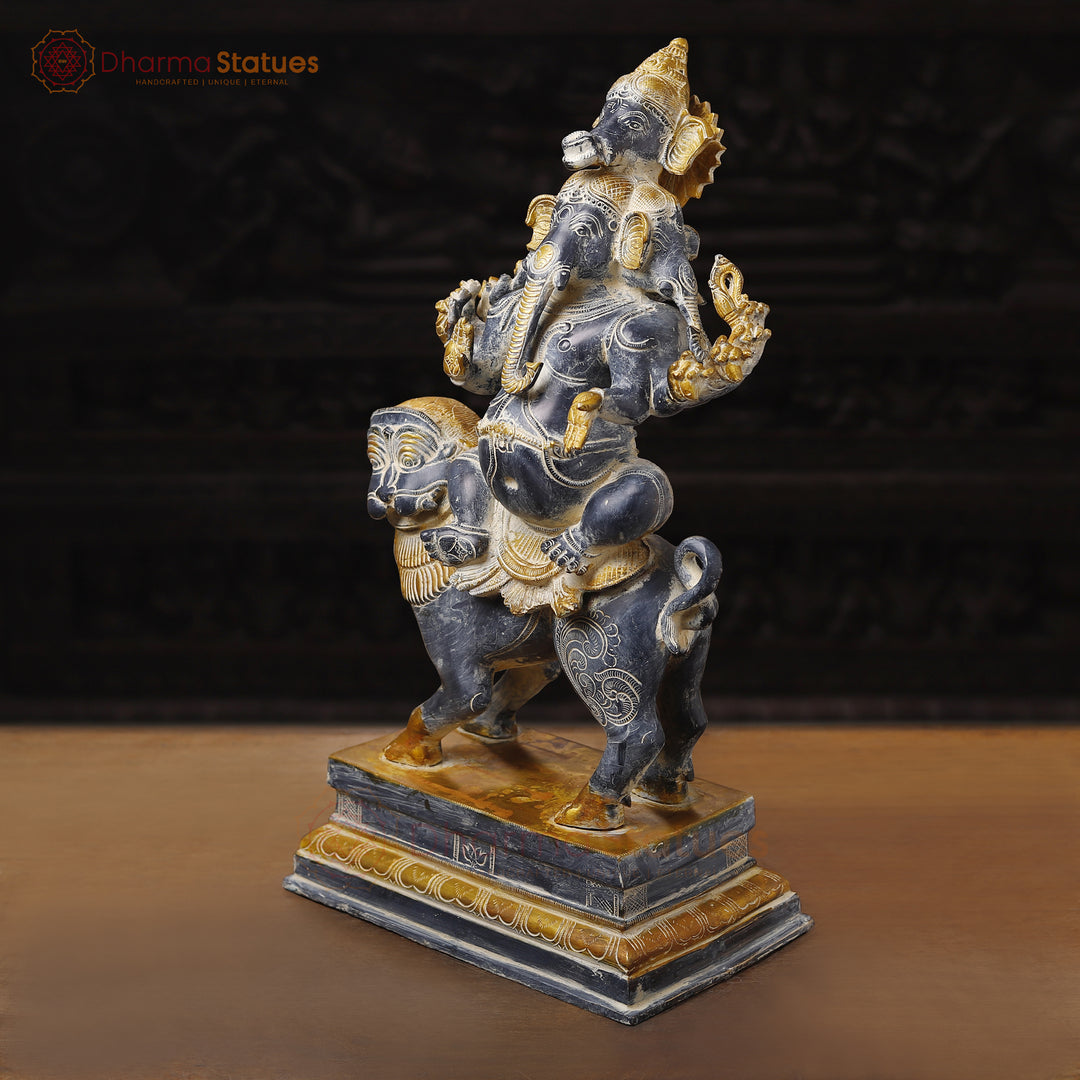 Brass Ganesh Panchmukhi Sitting On lion, Antique Finish, 24"