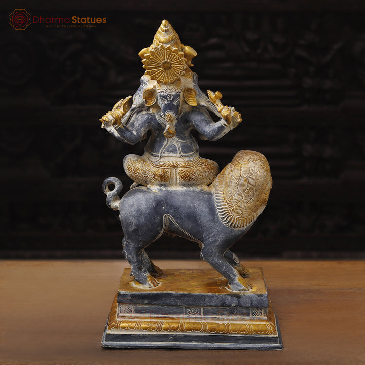 Brass Ganesh Panchmukhi Sitting On lion, Antique Finish, 24"