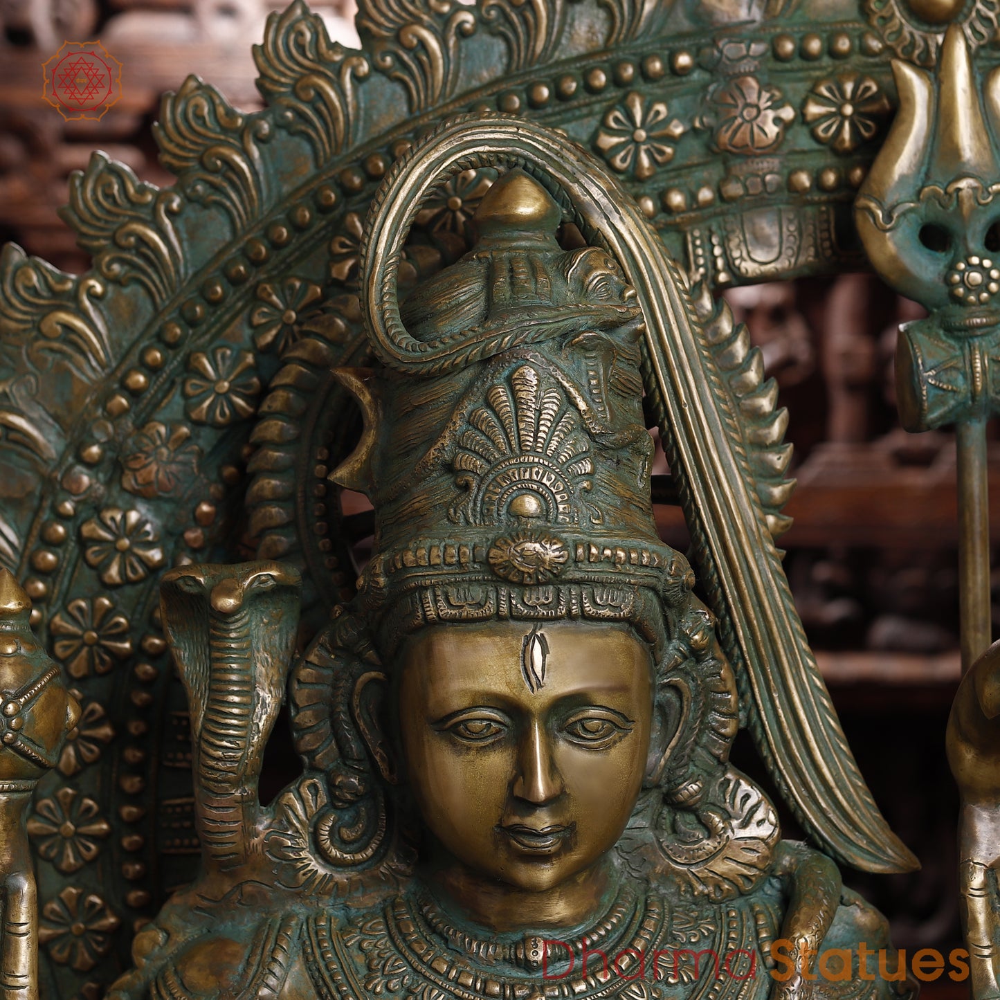 Brass Shiva, Parvati, Ganesh & Kartikeya, Golden & Green Finish, 55"