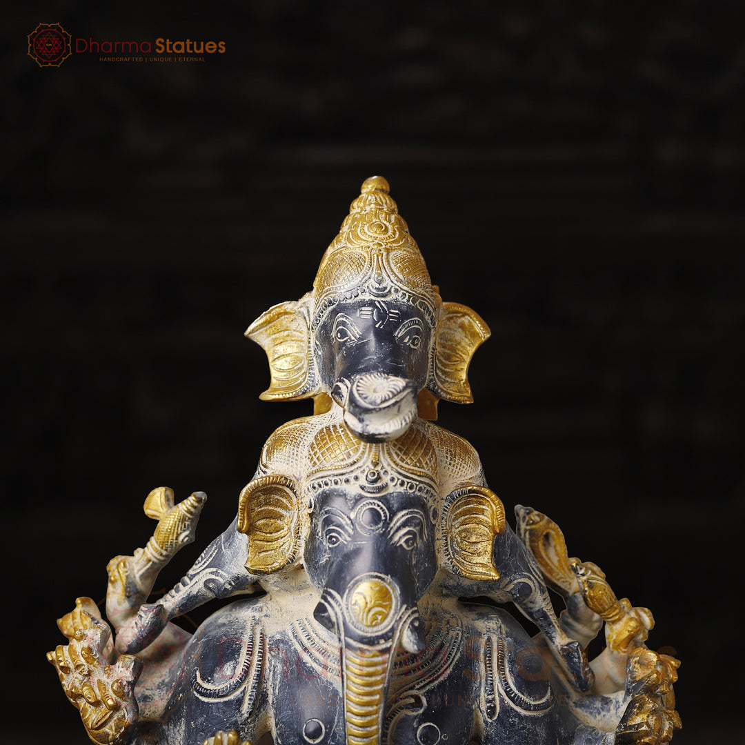 Brass Ganesh Panchmukhi Sitting On lion, Antique Finish, 24"