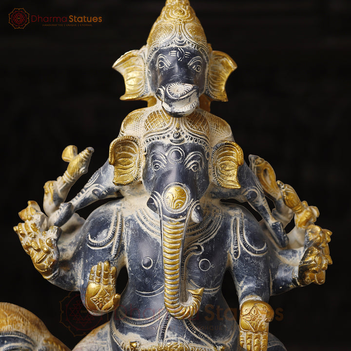 Brass Ganesh Panchmukhi Sitting On lion, Antique Finish, 24"