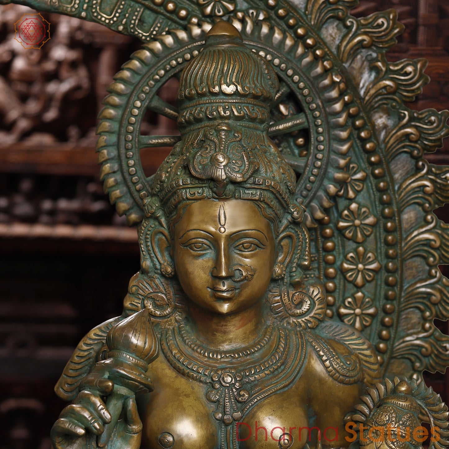 Brass Shiva, Parvati, Ganesh & Kartikeya, Golden & Green Finish, 55"
