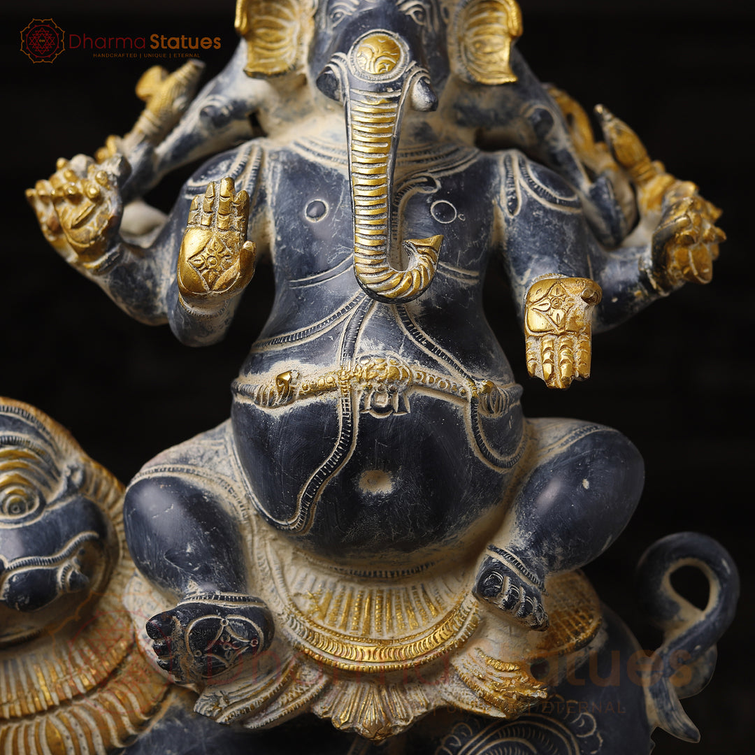 Brass Ganesh Panchmukhi Sitting On lion, Antique Finish, 24"