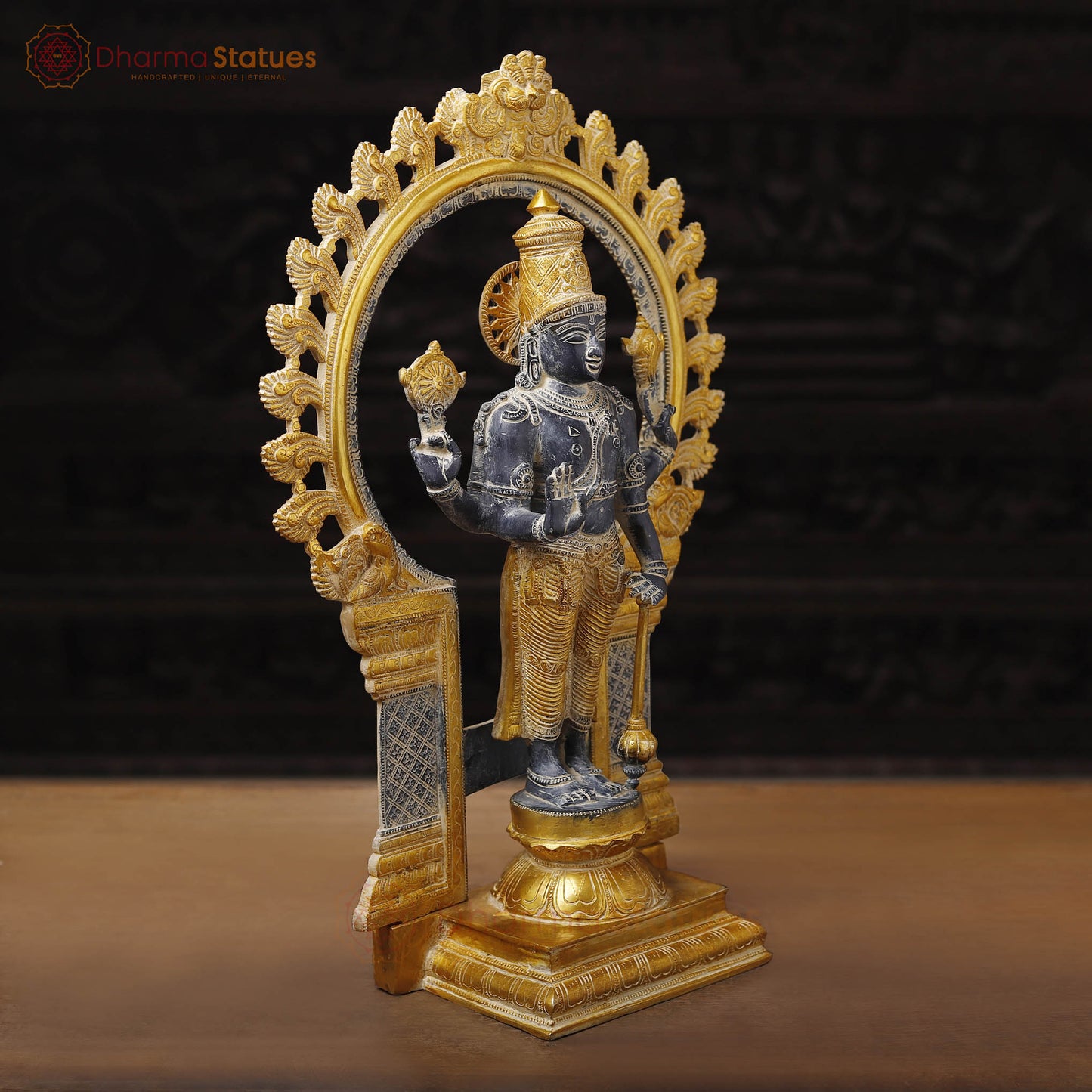 Brass Vishnu Standing Statue, Black Patina Finish 22"