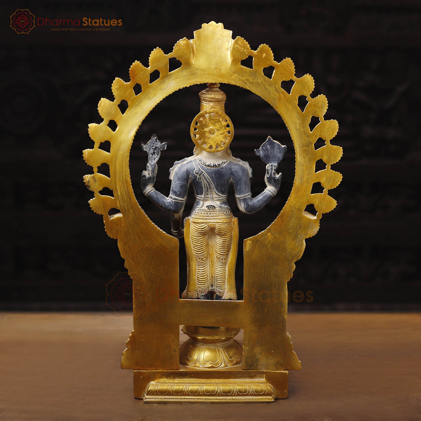 Brass Vishnu Standing Statue, Black Patina Finish 22"