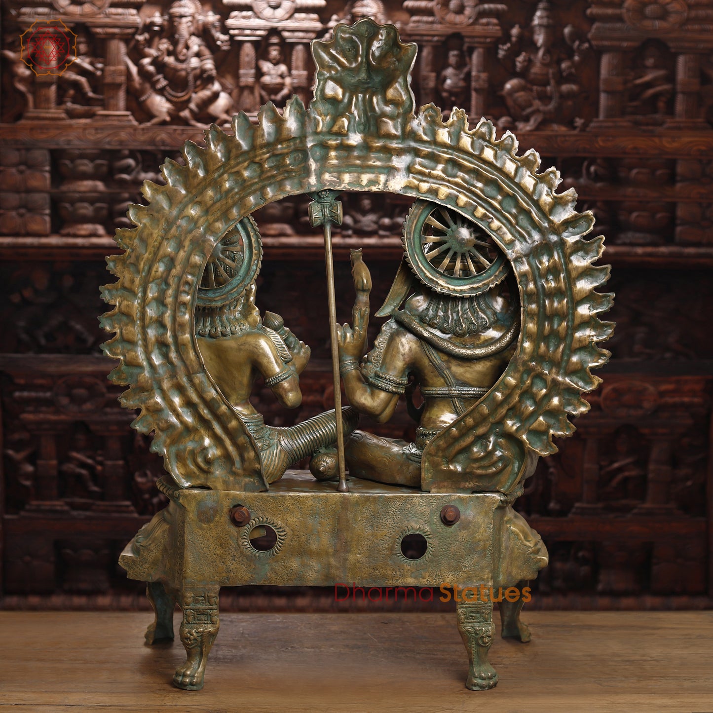 Brass Shiva, Parvati, Ganesh & Kartikeya, Golden & Green Finish, 55"