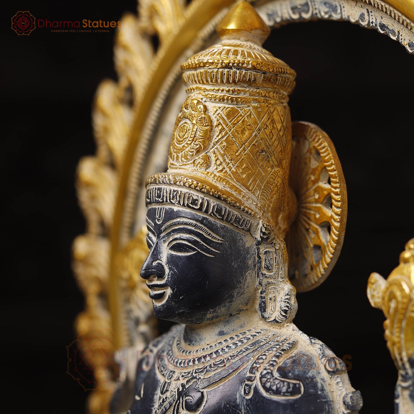 Brass Vishnu Standing Statue, Black Patina Finish 22"