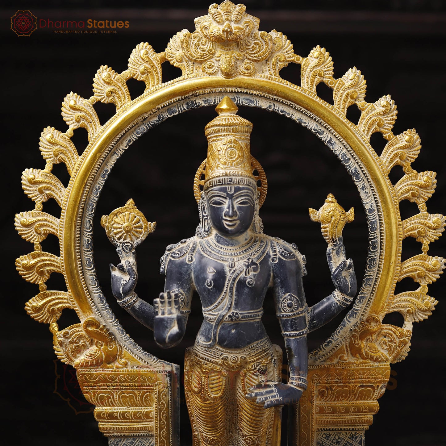 Brass Vishnu Standing Statue, Black Patina Finish 22"