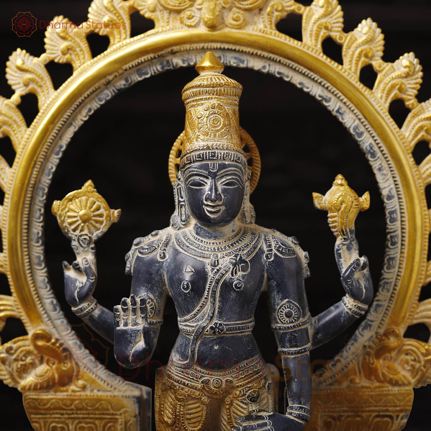 Brass Vishnu Standing Statue, Black Patina Finish 22"