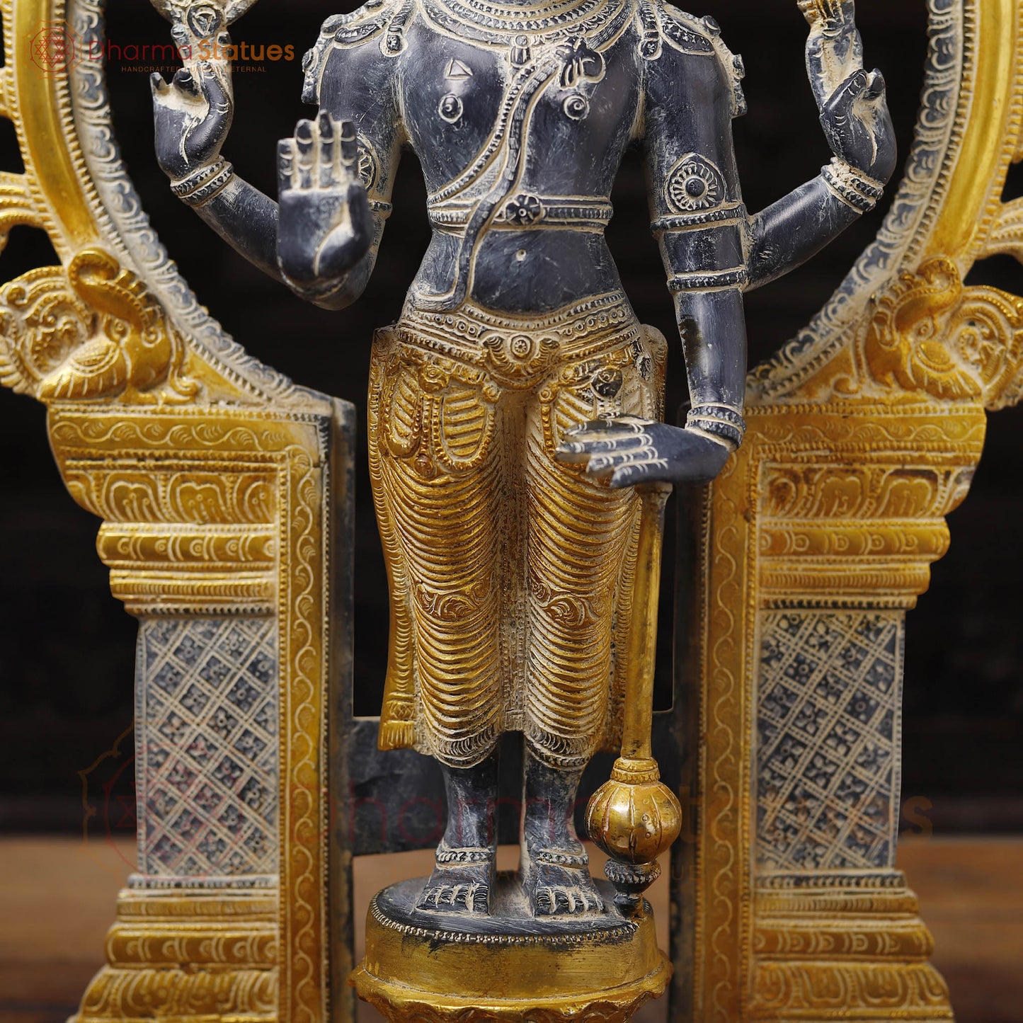 Brass Vishnu Standing Statue, Black Patina Finish 22"