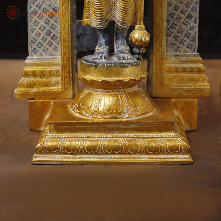 Brass Lord Vishnu, He is Standing on a Platform. 22"