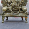 Brass Ganesh seated on Throne, Green Patina Finish, 66"