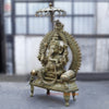 Brass Ganesh seated on Throne, Green Patina Finish, 66"