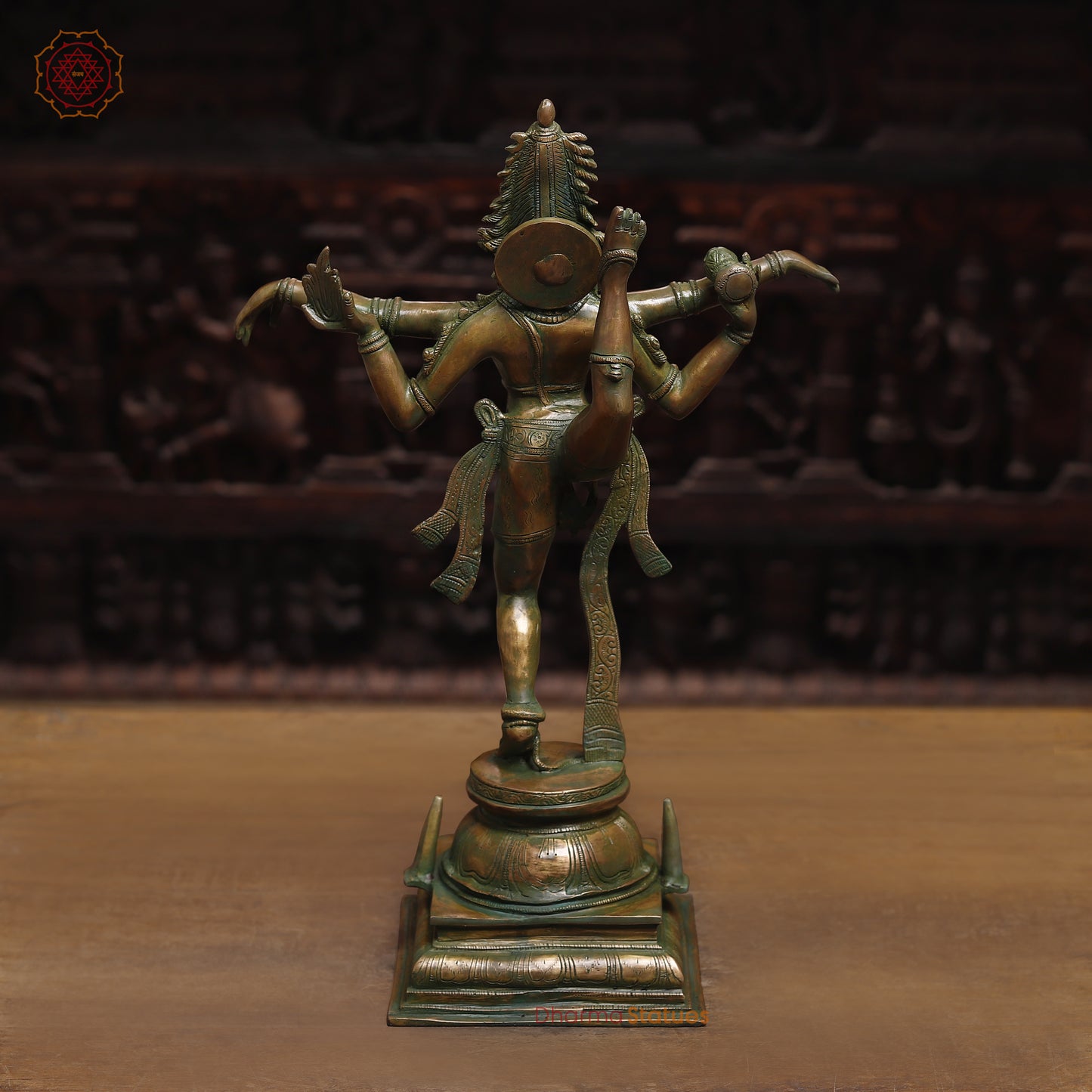 Brass Dancing Shiva, Golden & Green Finish, 20"
