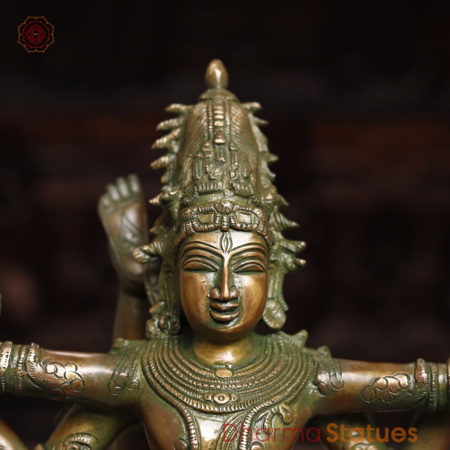 Brass Dancing Shiva, Golden & Green Finish, 20"