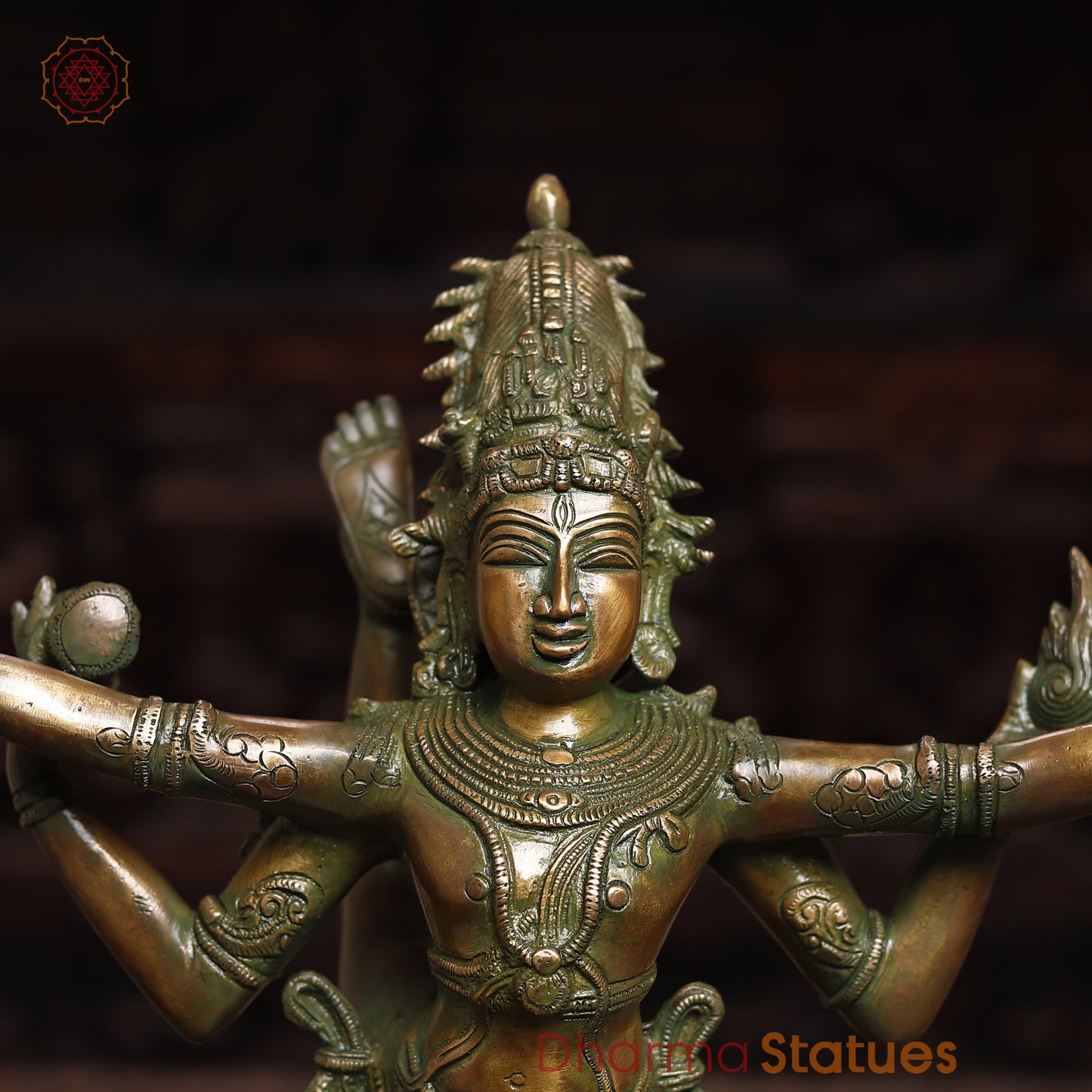 Brass Dancing Shiva, Golden & Green Finish, 20"