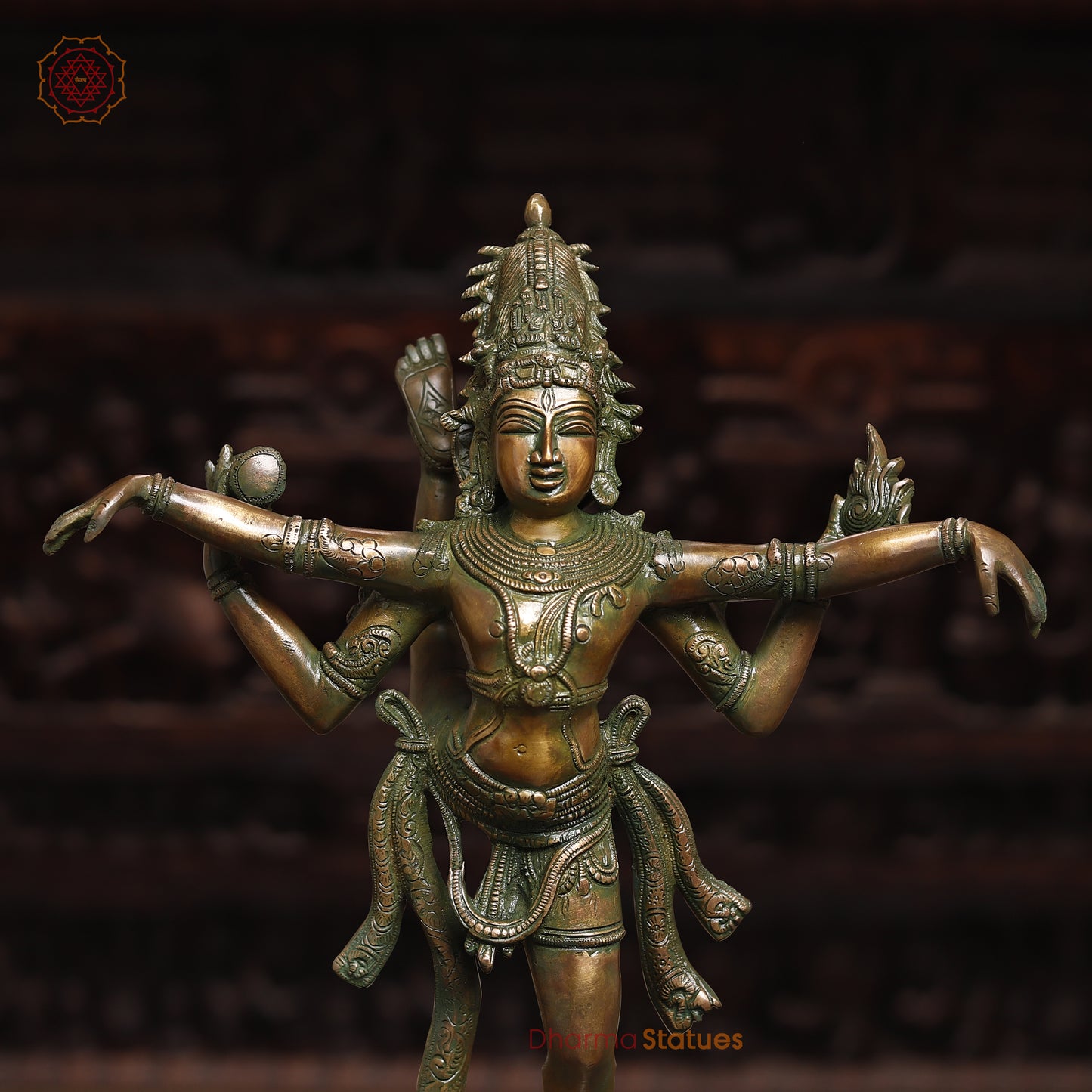 Brass Dancing Shiva, Golden & Green Finish, 20"