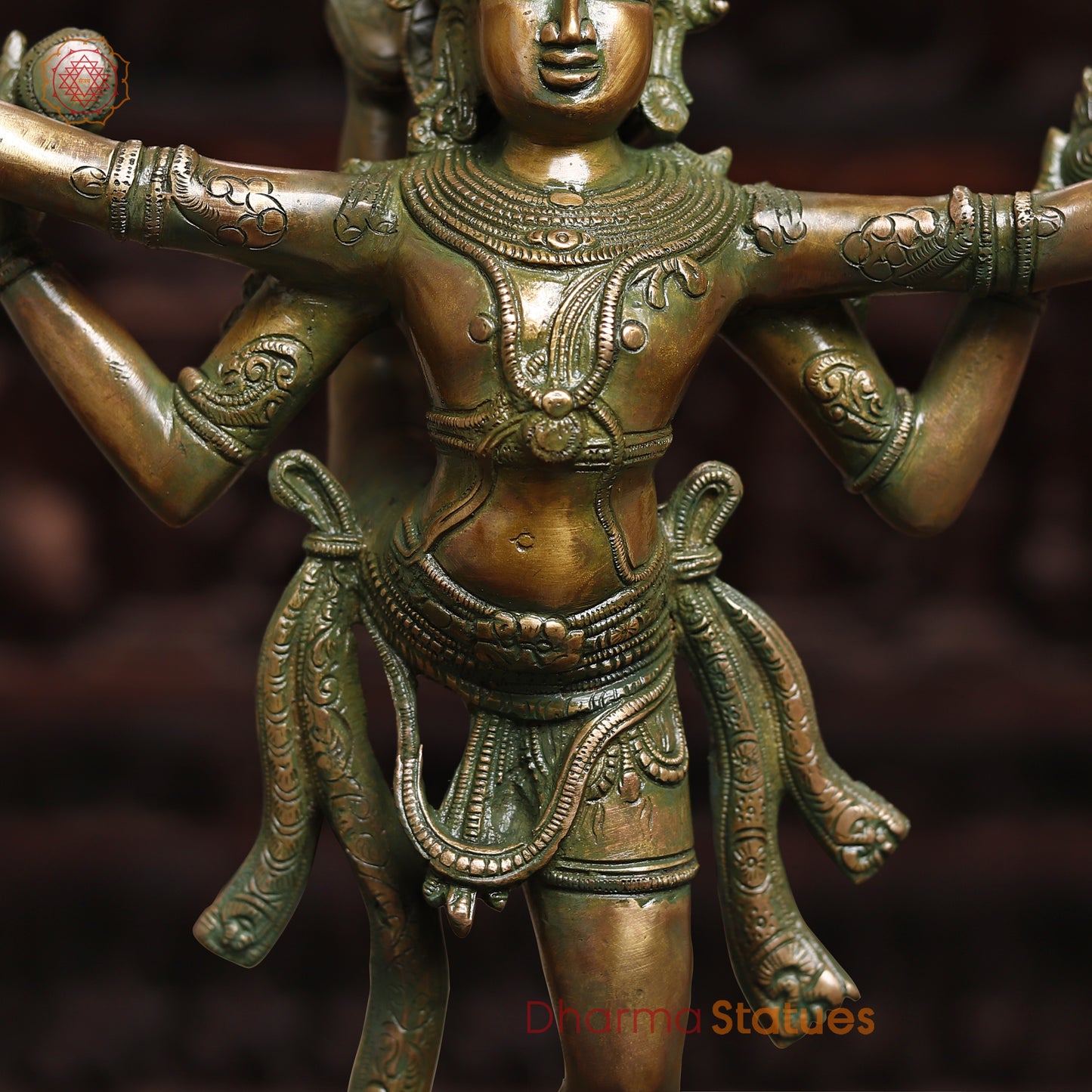 Brass Dancing Shiva, Golden & Green Finish, 20"