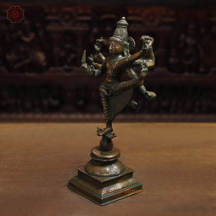 Brass Dancing Shiva, Golden & Green Finish, 16.5"