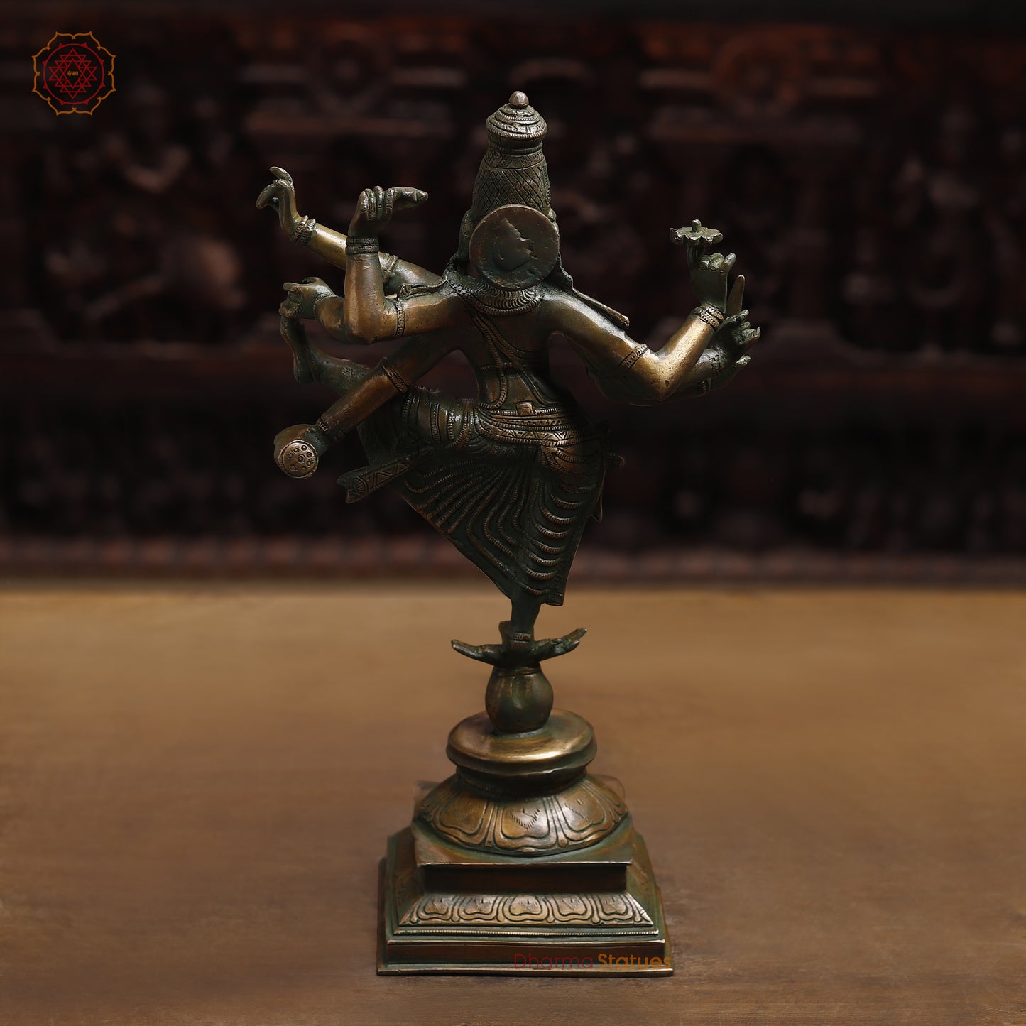 Brass Dancing Shiva, Goldenwith Green Patina Finish, 16.5"