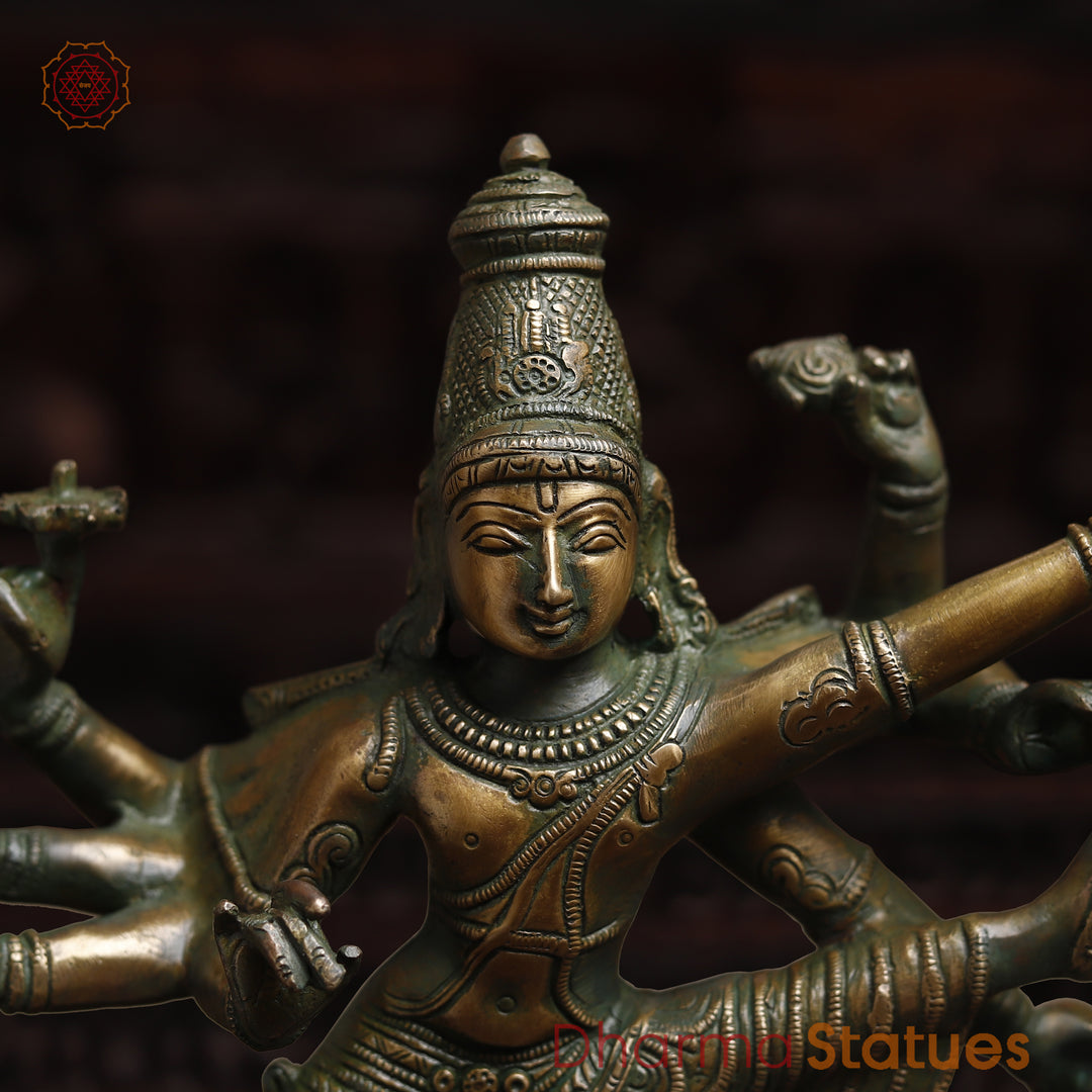 Brass Dancing Shiva, Golden & Green Finish, 16.5"