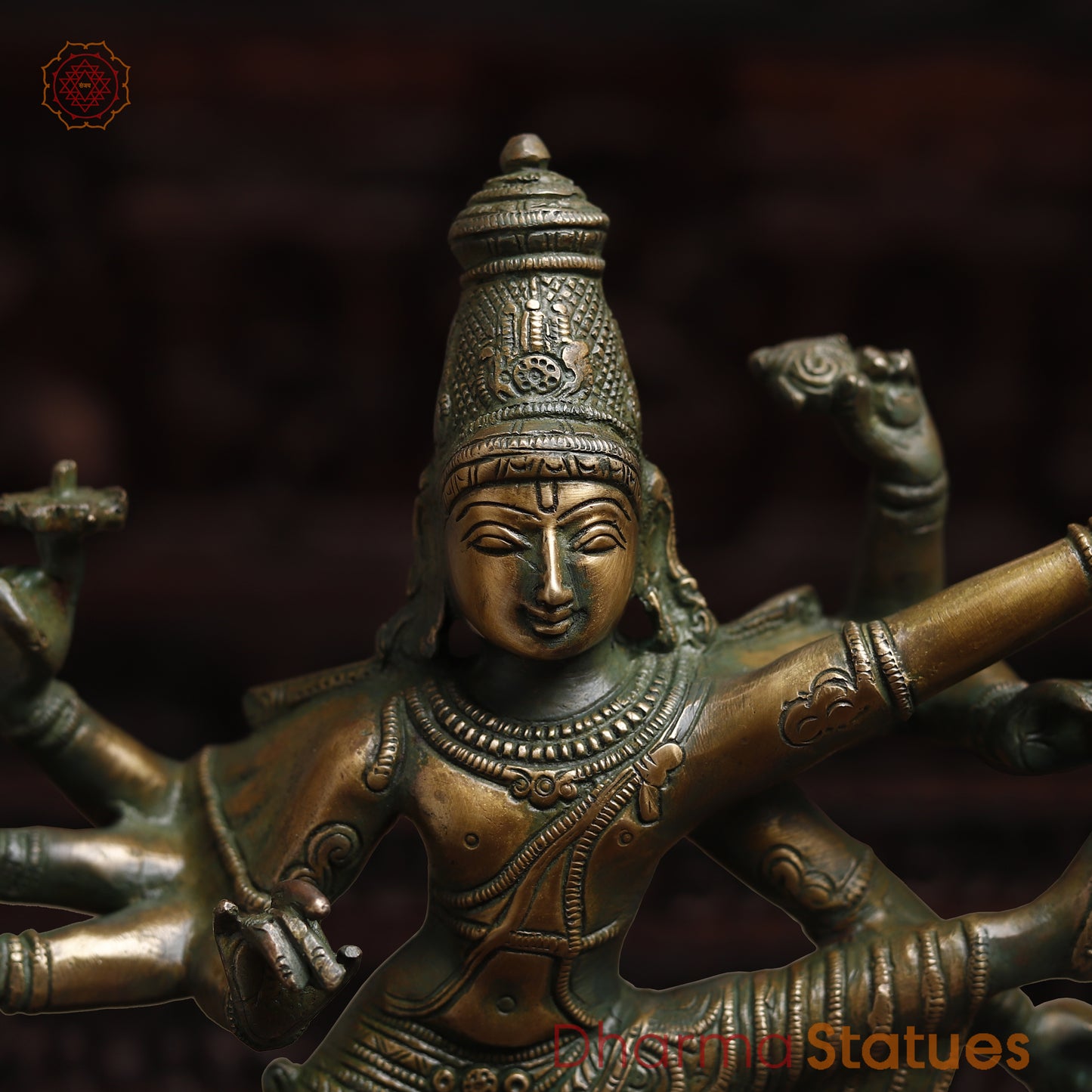 Brass Dancing Shiva, Goldenwith Green Patina Finish, 16.5"