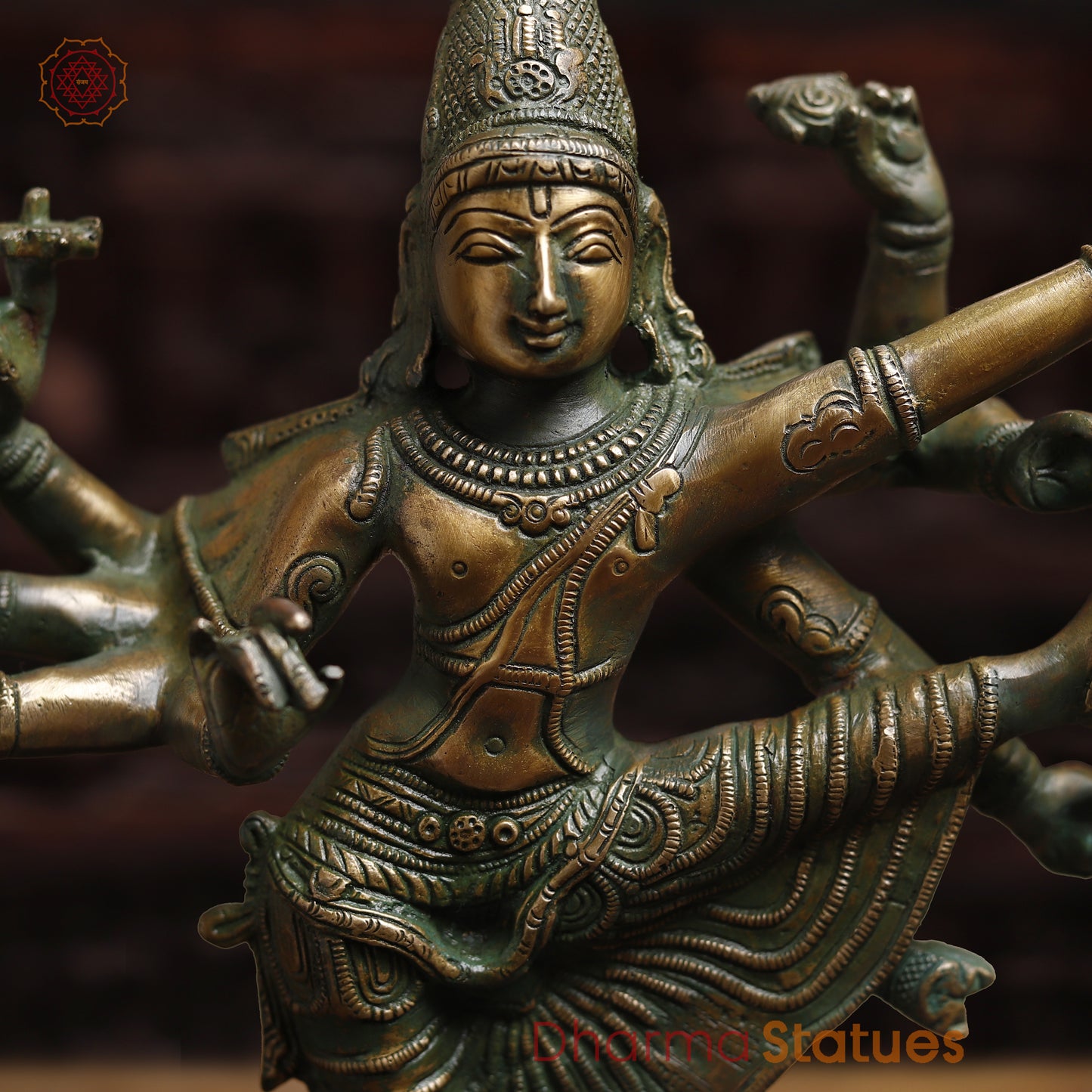 Brass Dancing Shiva, Goldenwith Green Patina Finish, 16.5"