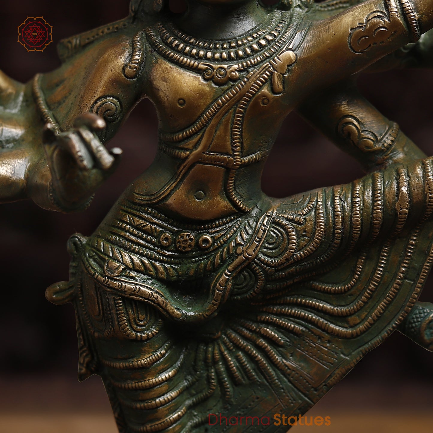 Brass Dancing Shiva, Goldenwith Green Patina Finish, 16.5"