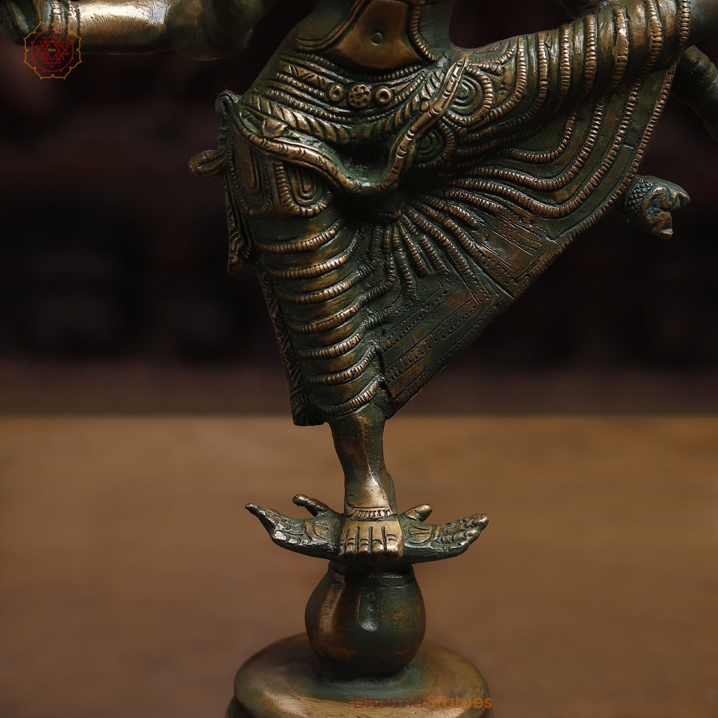 Brass Dancing Shiva, Goldenwith Green Patina Finish, 16.5"
