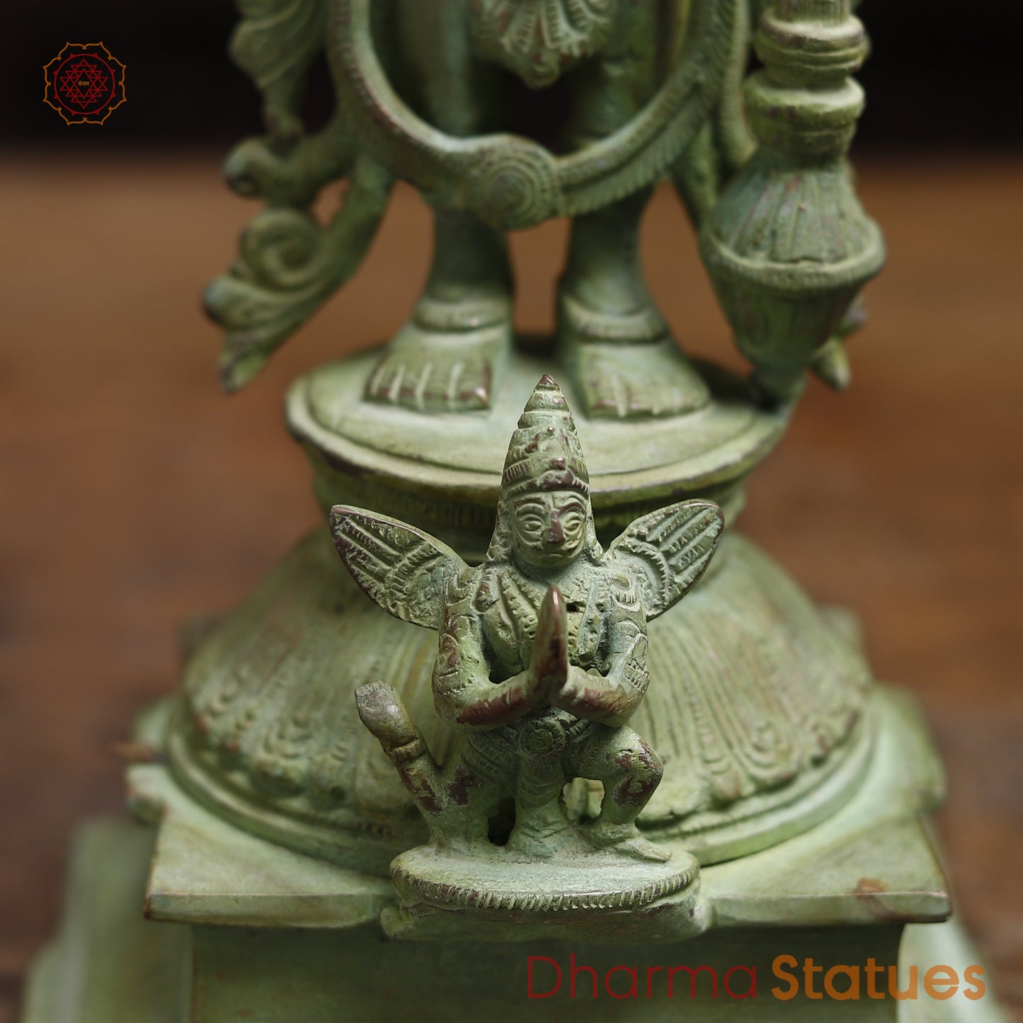 Brass Four-Armed Standing Vishnu, Green Patina Finish, 15"