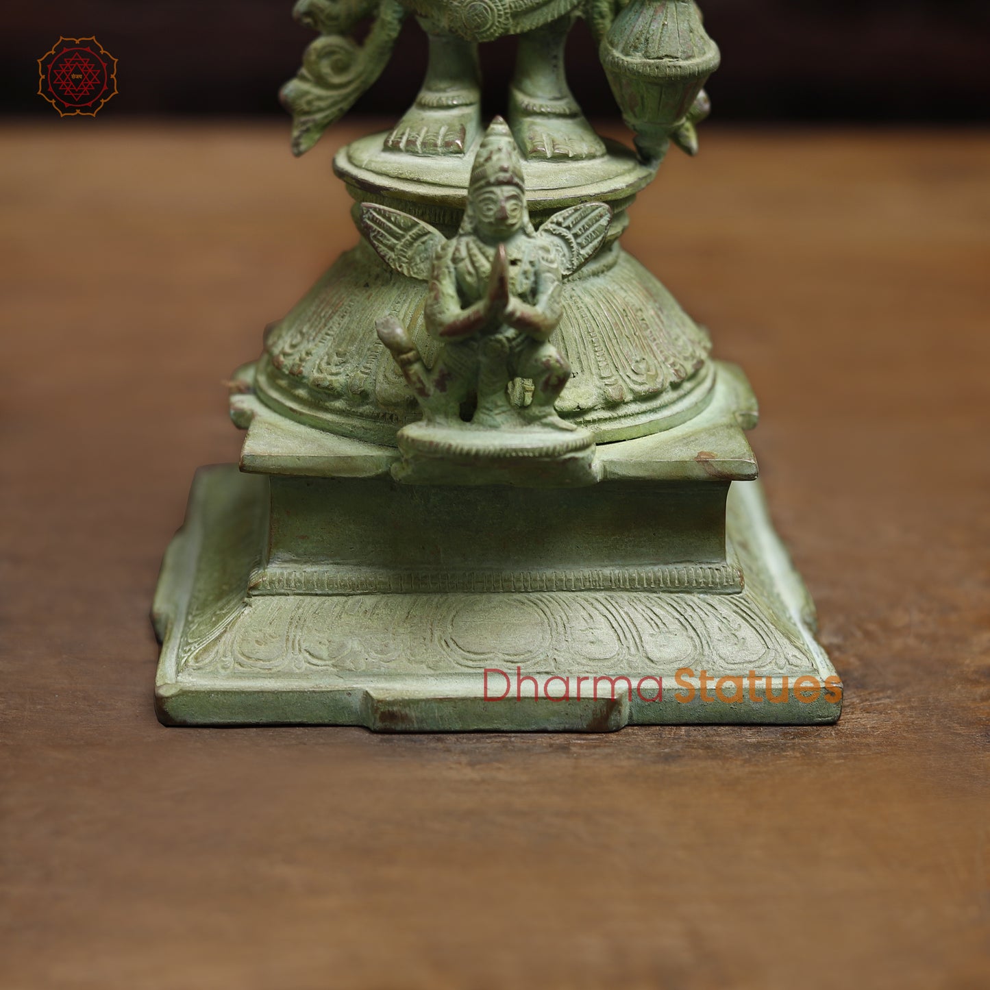 Brass Four-Armed Standing Vishnu, Green Patina Finish, 15"