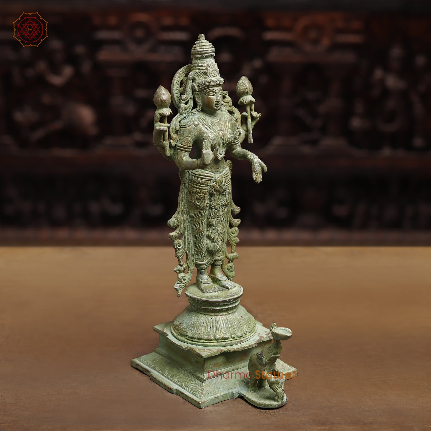 Brass Lakshmi, Green Patina Finish, 15"