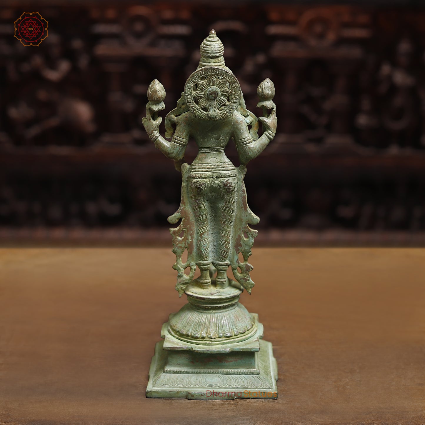 Brass Lakshmi, Green Patina Finish, 15"